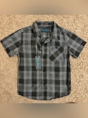Bold Blue Boys' Gray Plaid Short-Sleeve Button-Up Shirt size 5
